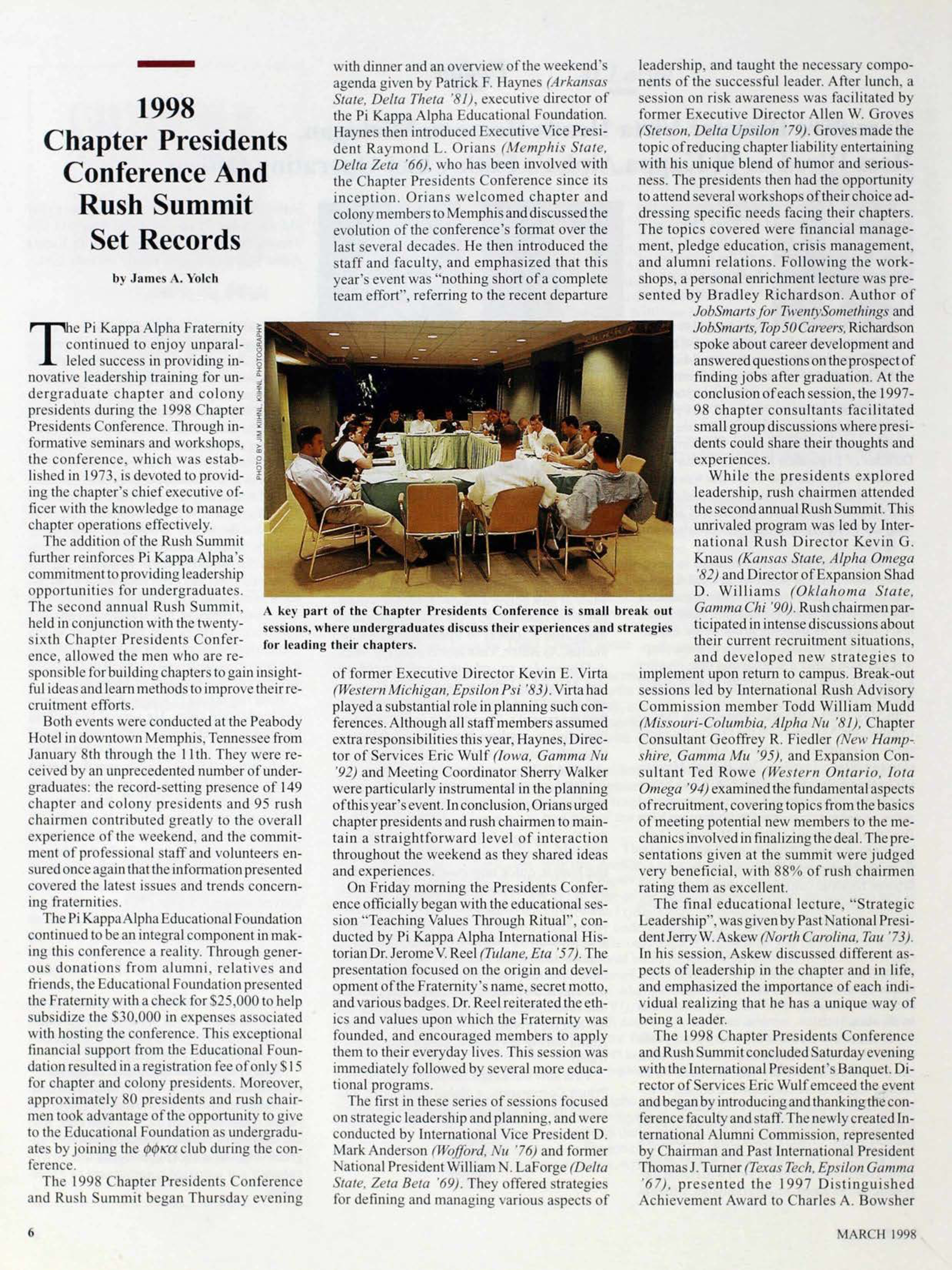 Update: 1998 Chapter Presidents Conference and Rush Summit Set Records